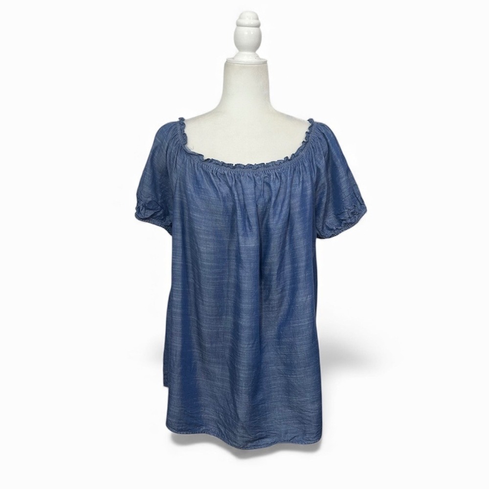 Whimsical Blue Off Shoulder Ruffle Top Plus Size 14 16 Lane Bryant Chambray